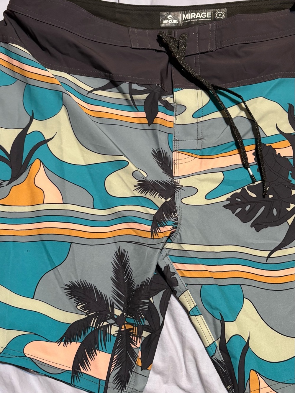 Rip Curl Mirage Teal, Gray & Orange Tropical Palm Board Shorts